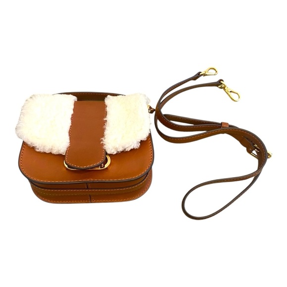 Lauren Ralph Lauren Shearling Small Addie Crossbody Handbag Cognac Sherpa - Picture 6 of 7